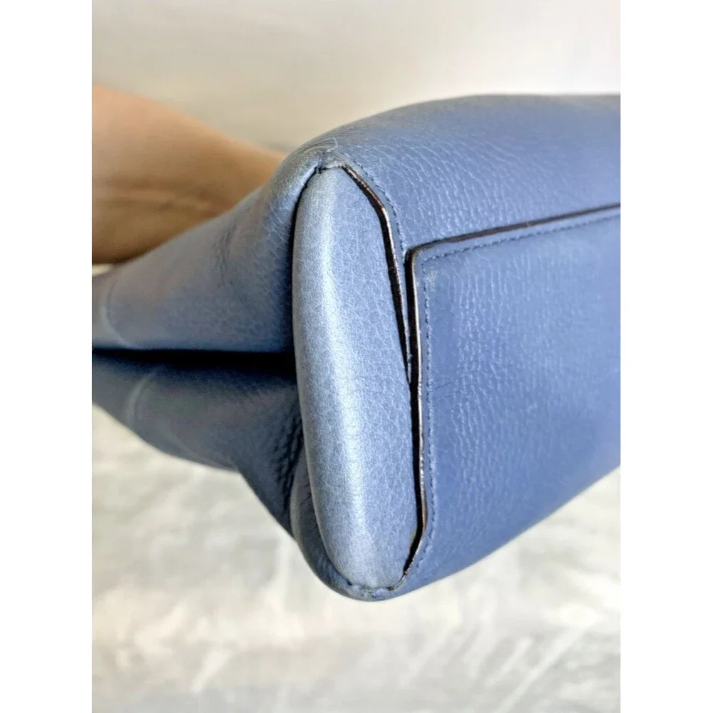 COACH Pebbled Mini Borough Bag Silver Washed Chambray Blue 28163